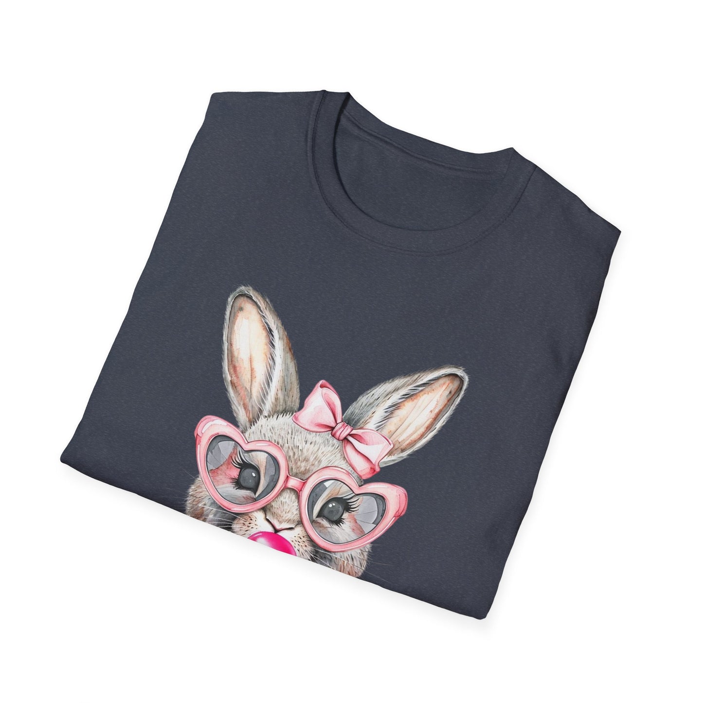 Bubble Gum Bunny - Cute Unisex Softstyle T-Shirt for Spring Celebrations