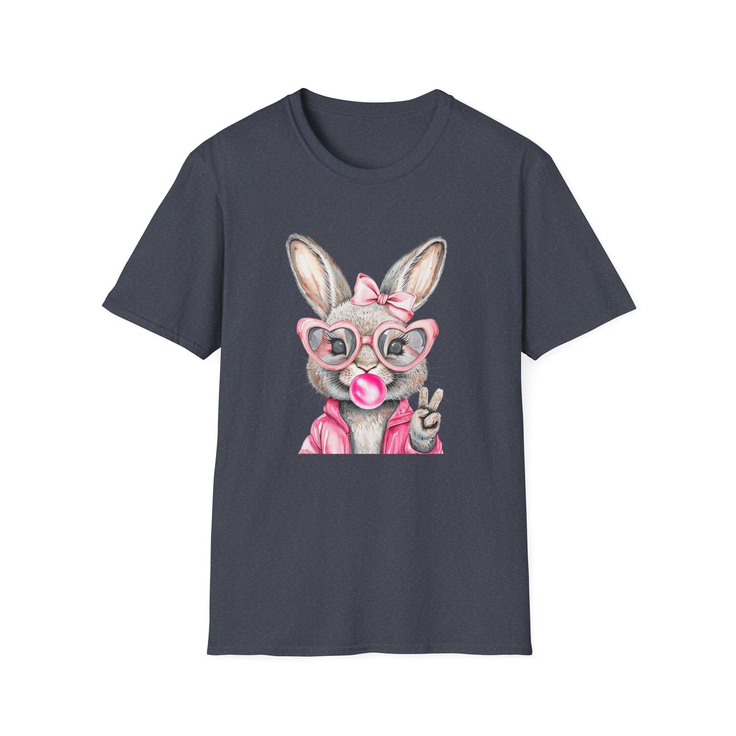 Bubble Gum Bunny - Cute Unisex Softstyle T-Shirt for Spring Celebrations