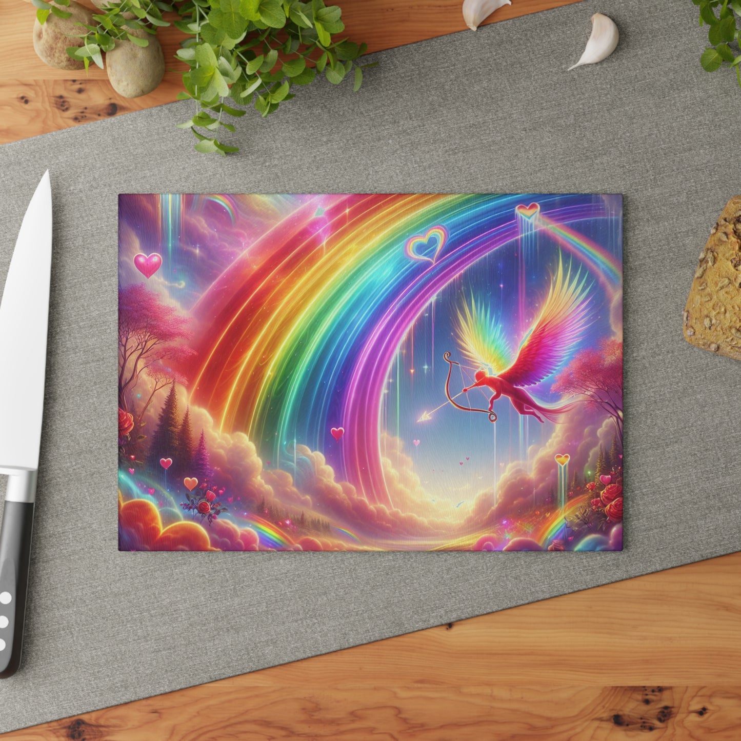 Rainbow Phoenix Glass Cutting Board