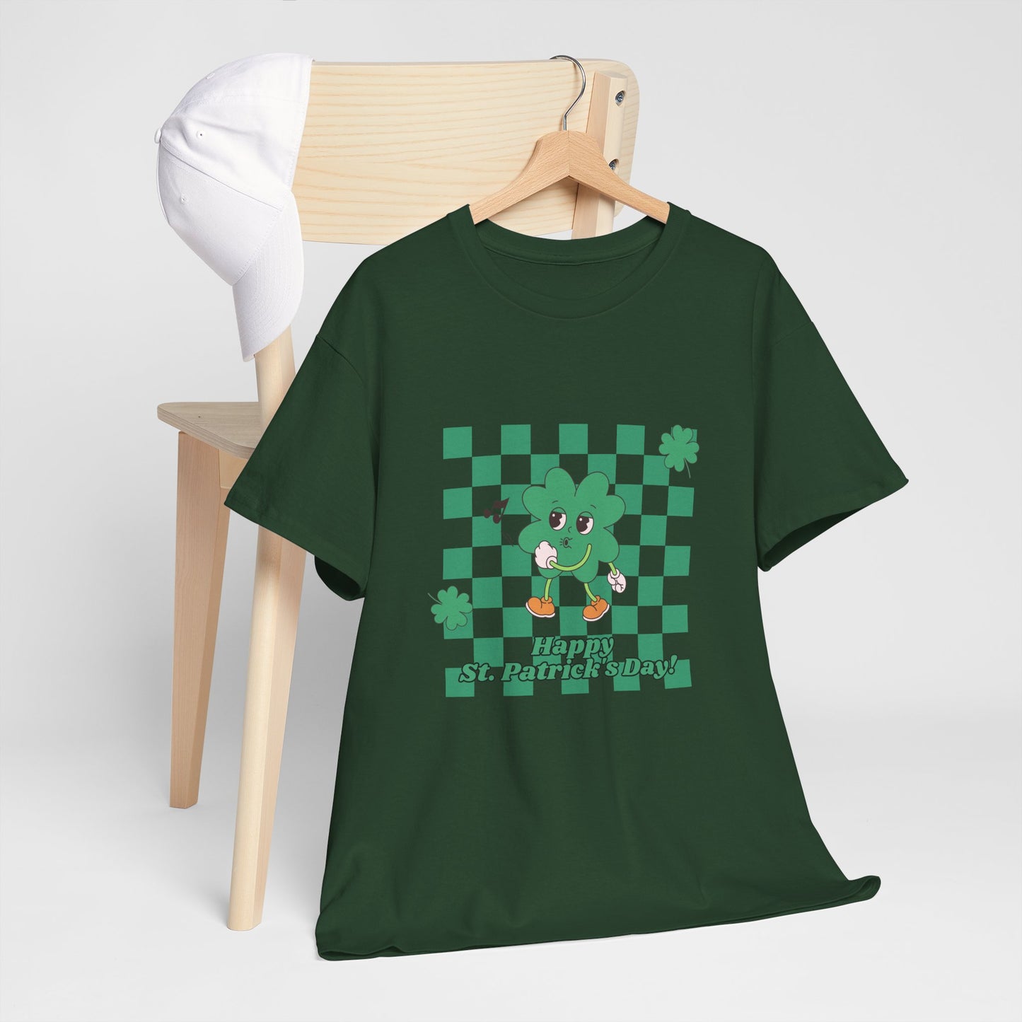 St. Pat's Checkers Unisex Heavy Cotton Tee - Lucky Shamrock Design