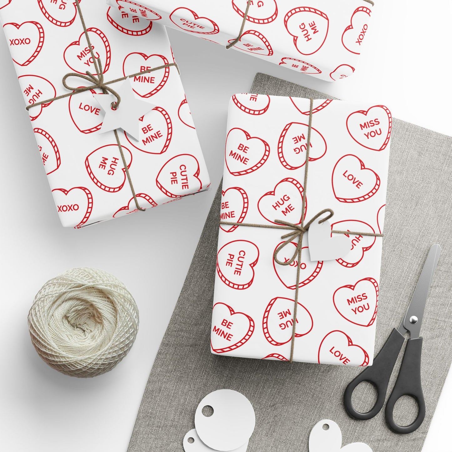 White Candy Hearts Wrapping Papers