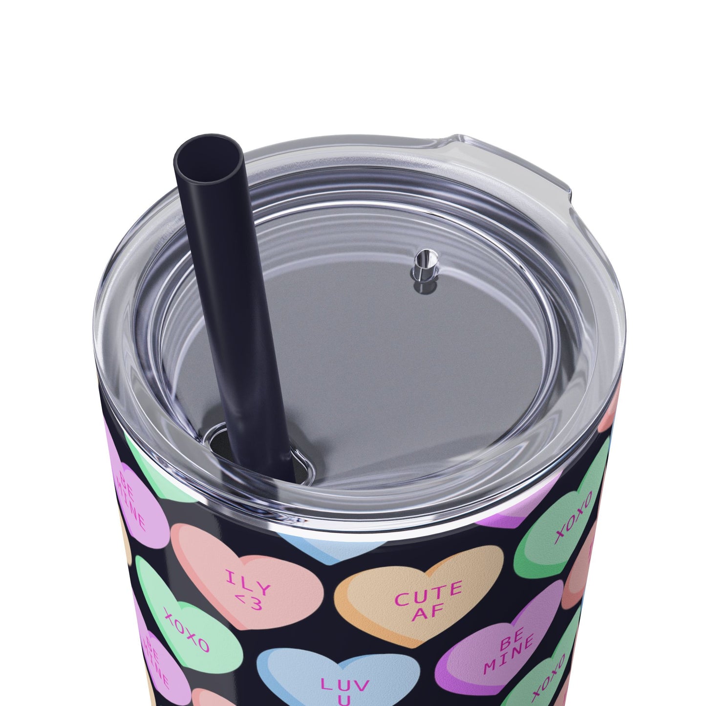 Pastel Candy Hearts Skinny Tumbler with Straw, 20oz