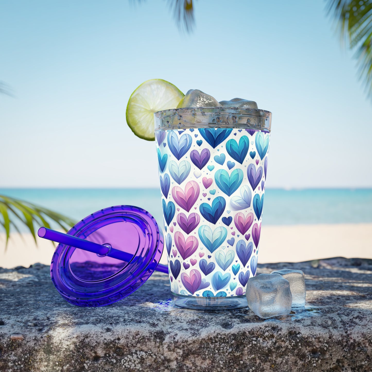 Blue Without Your Love Sunsplash Tumbler with Straw, 16oz