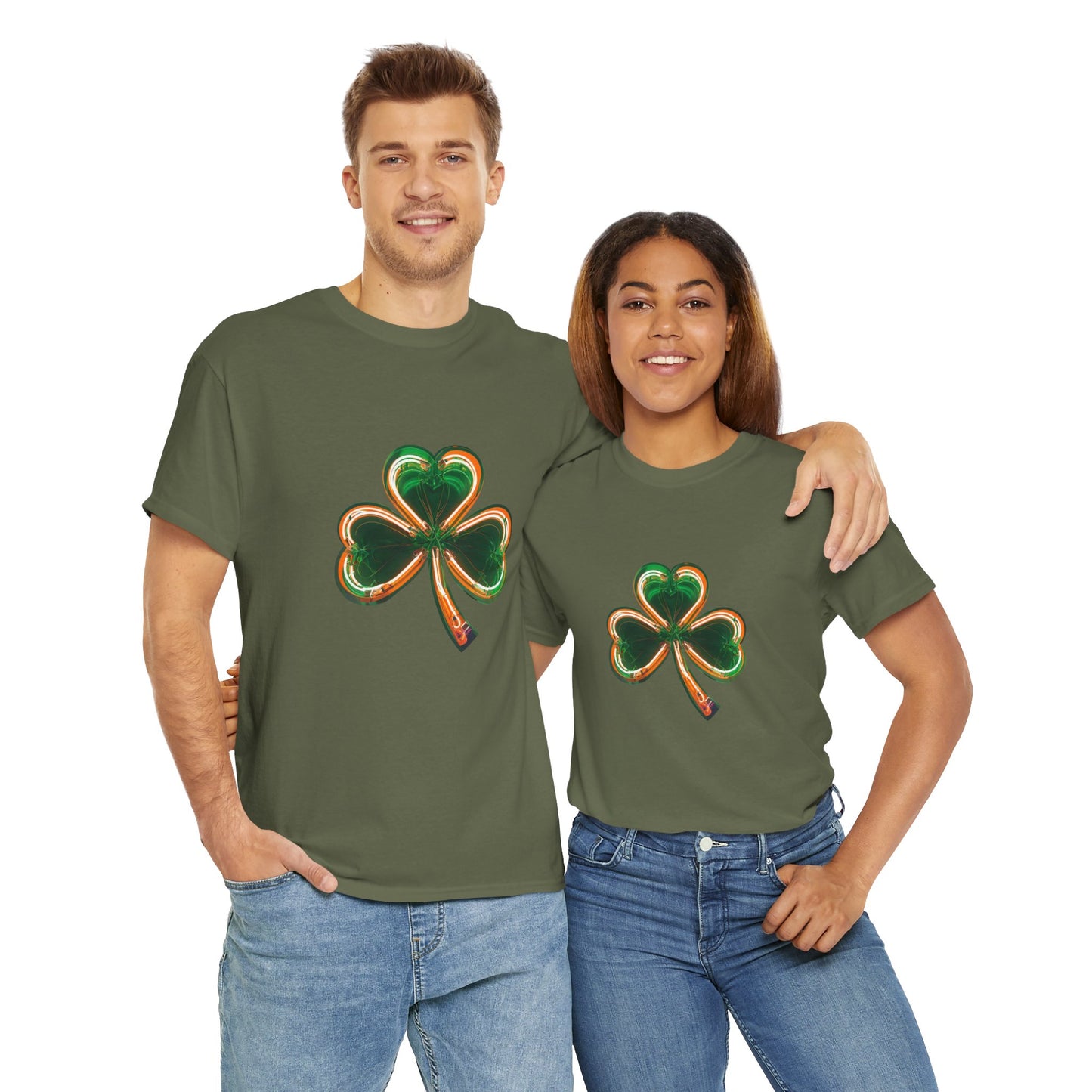 Electric Luck - Green and Orange Unisex Heavy Cotton Tee