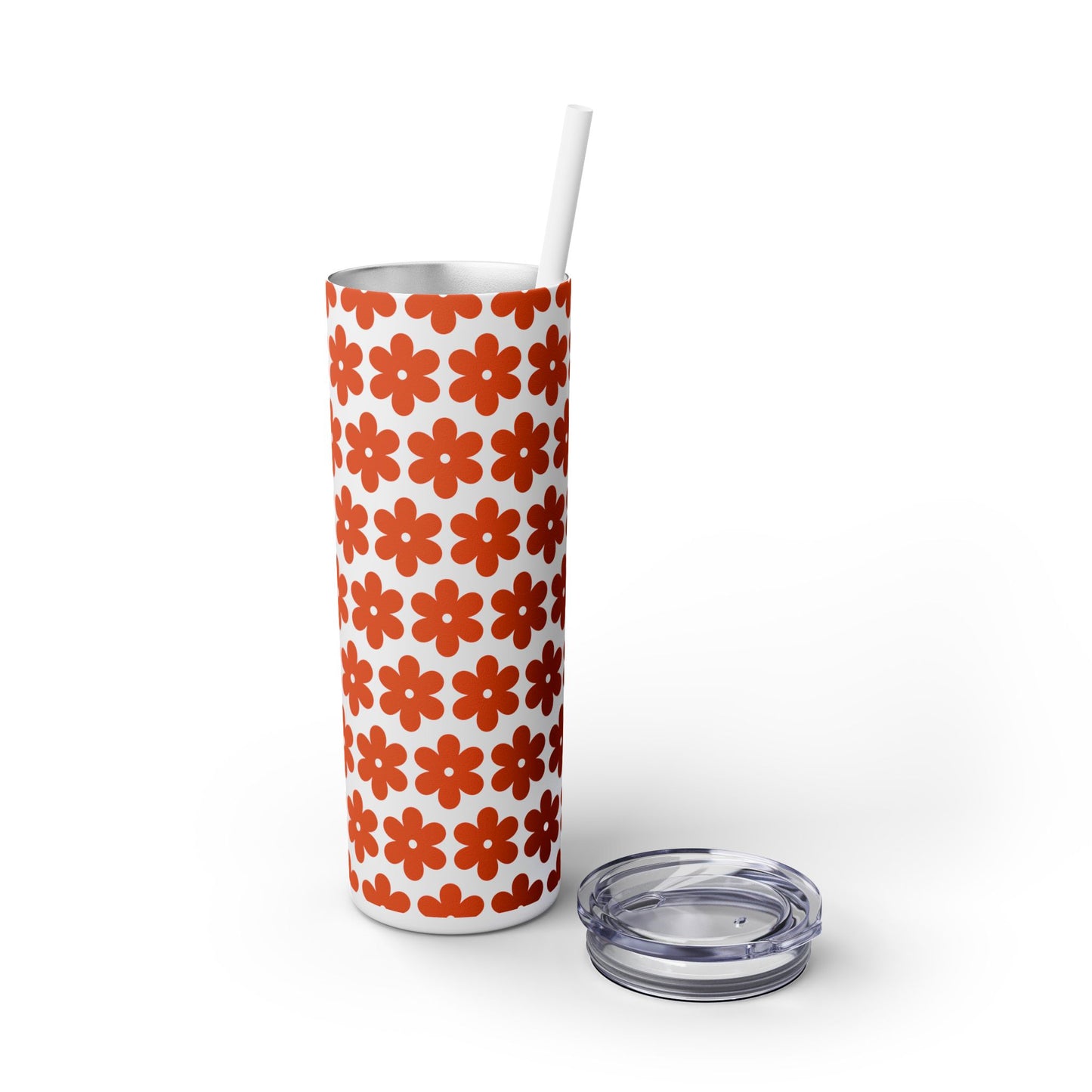 Retro Flower Skinny Tumbler with Straw, 20oz