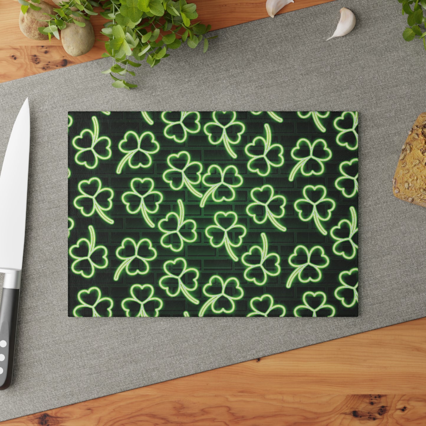 Neon Shamrock Glass Cutting Board