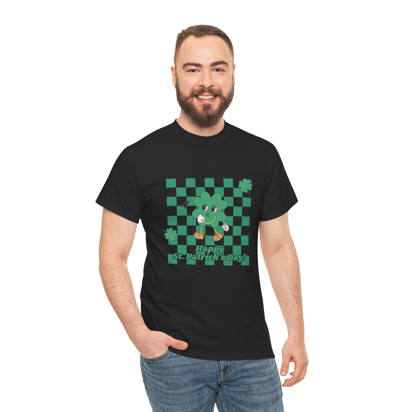 St. Pat's Checkers Unisex Heavy Cotton Tee - Lucky Shamrock Design