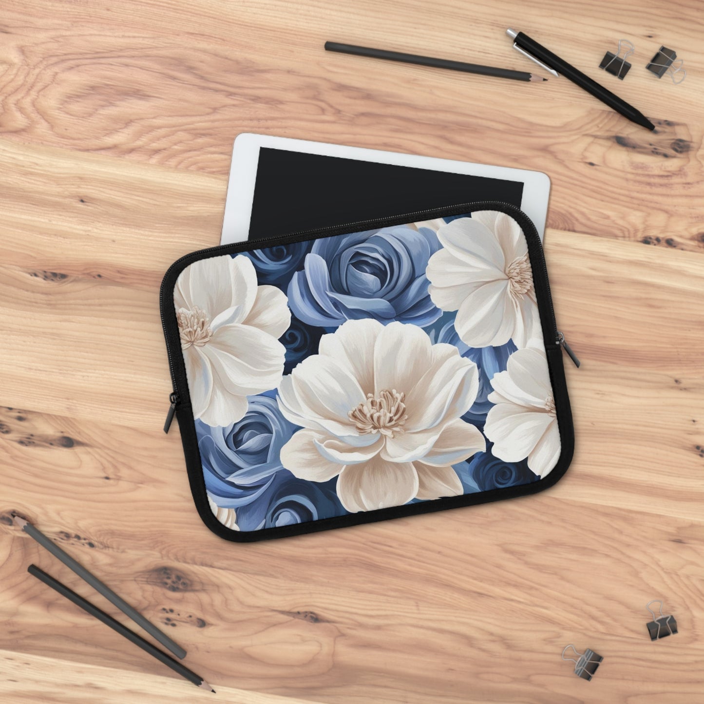 Painted Blue and White Flowers Laptop Sleeve