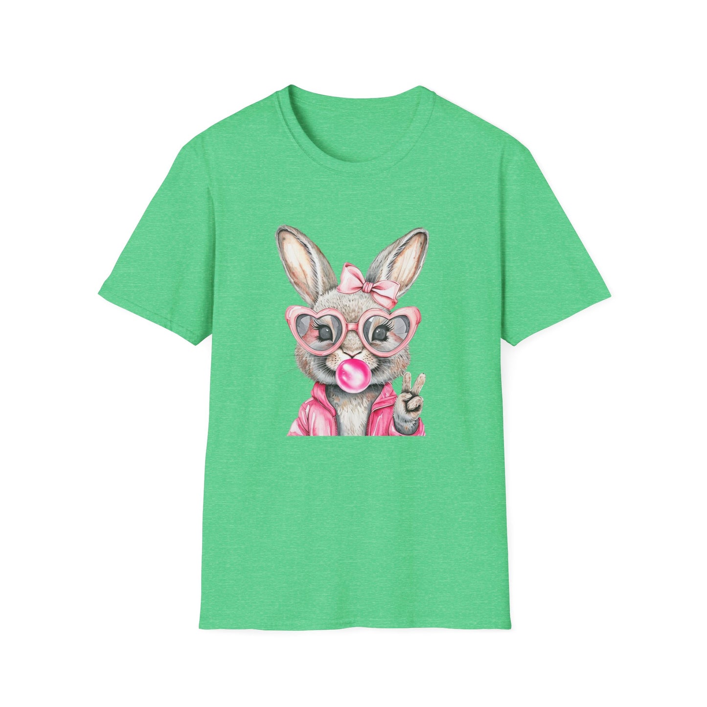 Bubble Gum Bunny - Cute Unisex Softstyle T-Shirt for Spring Celebrations