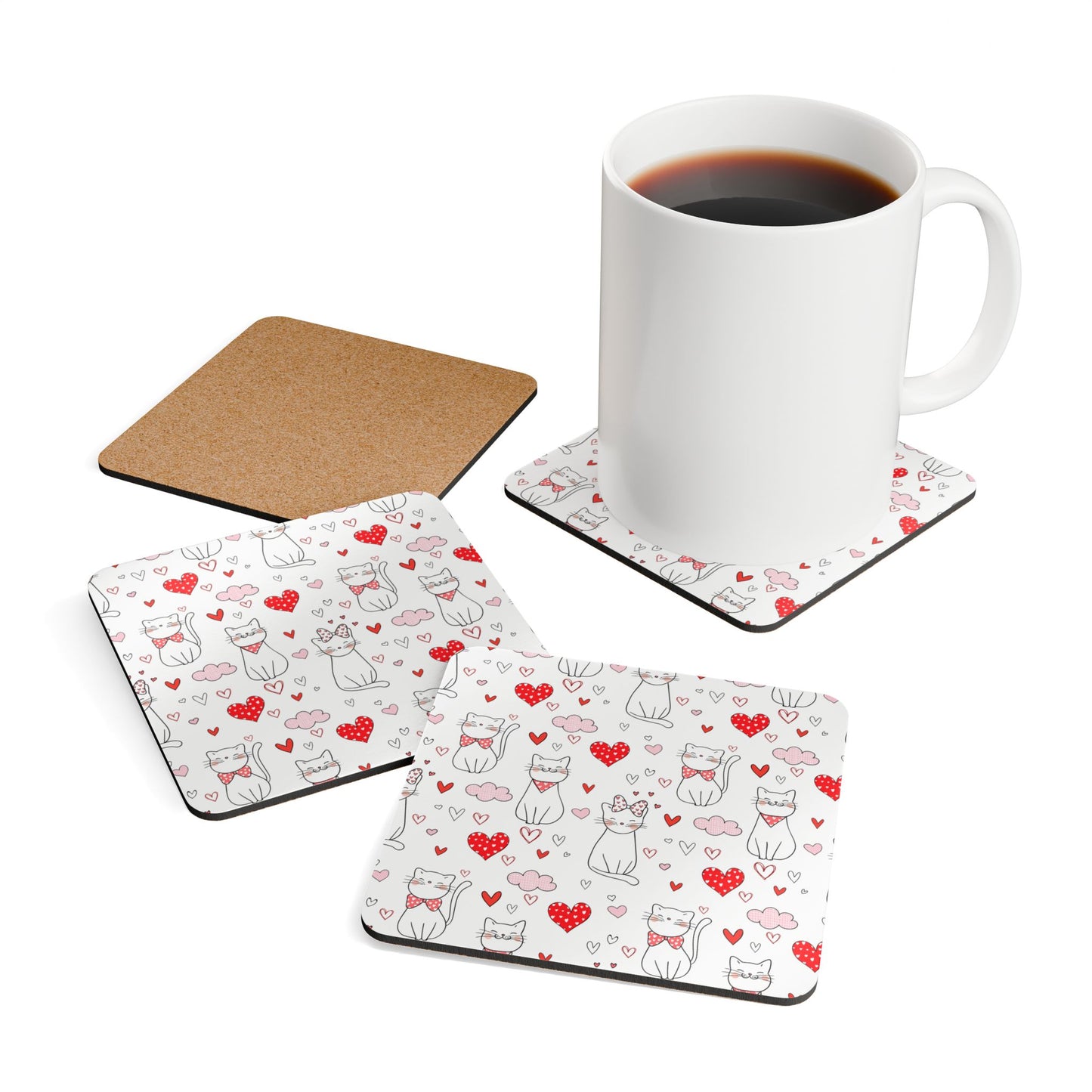 Kitty Love Corkwood Coaster Set