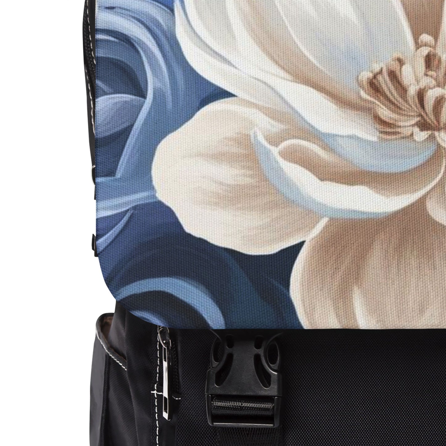 Painted Blue and White Flowers Unisex Casual Shoulder Backpack