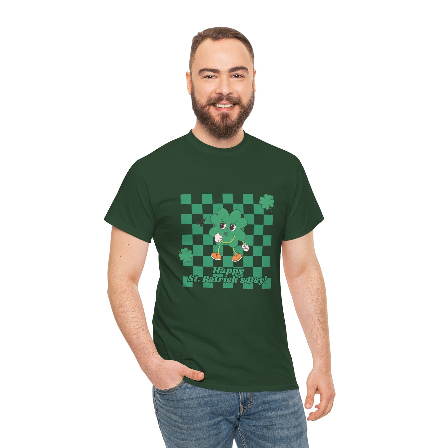 St. Pat's Checkers Unisex Heavy Cotton Tee - Lucky Shamrock Design