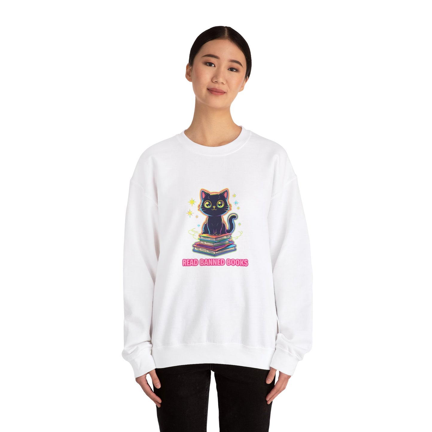 Read Banned Books - Cat Unisex Heavy Blend™ Crewneck Sweatshirt