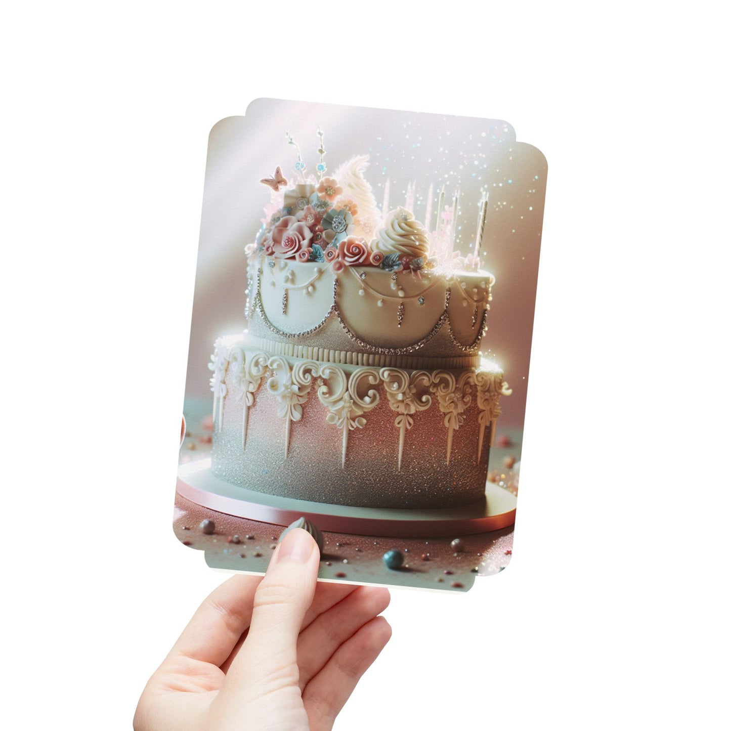 Glitter Birthday Cake Postcards (1, 15, 30, and 45 pcs)