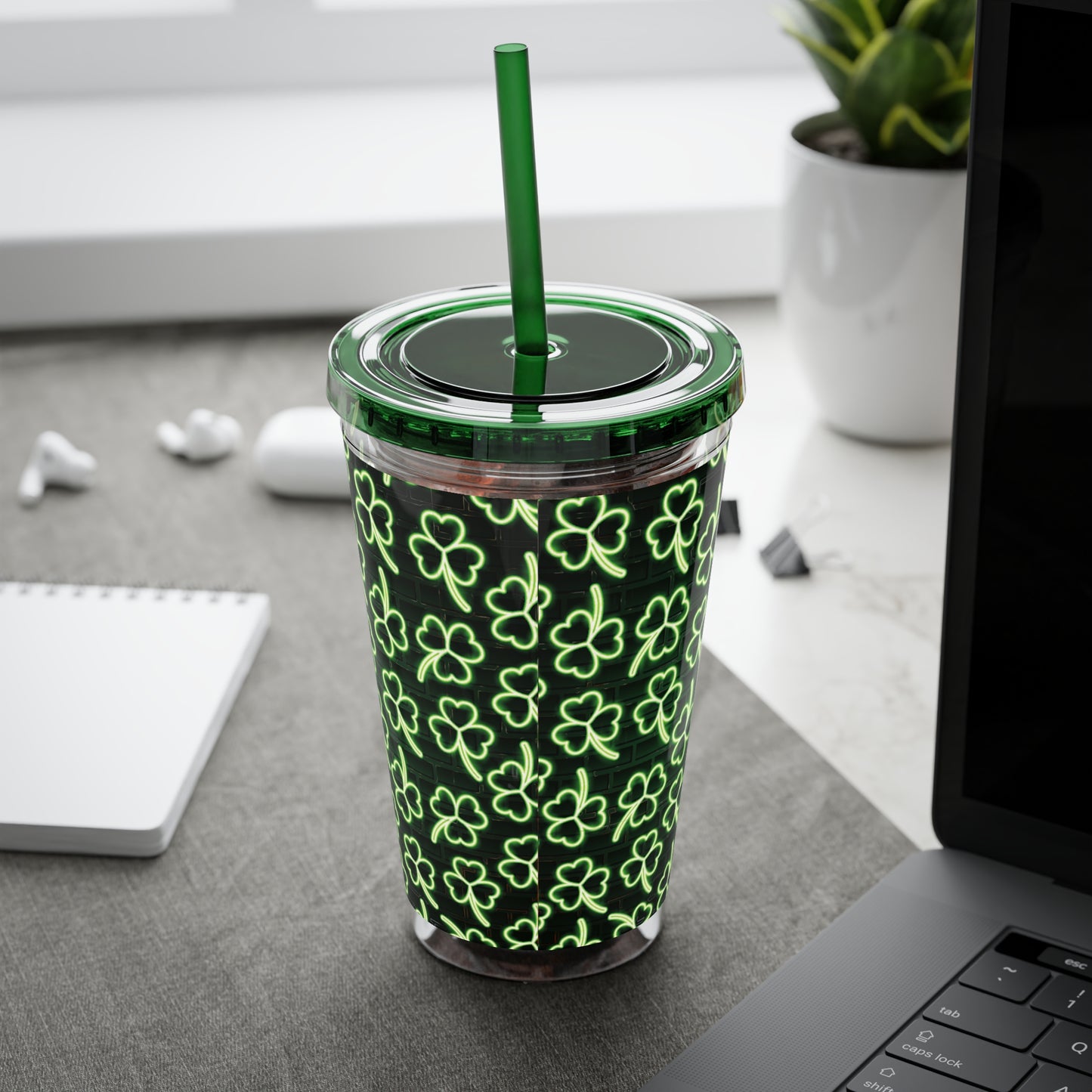 Neon Shamrock Sunsplash Tumbler with Straw, 16oz