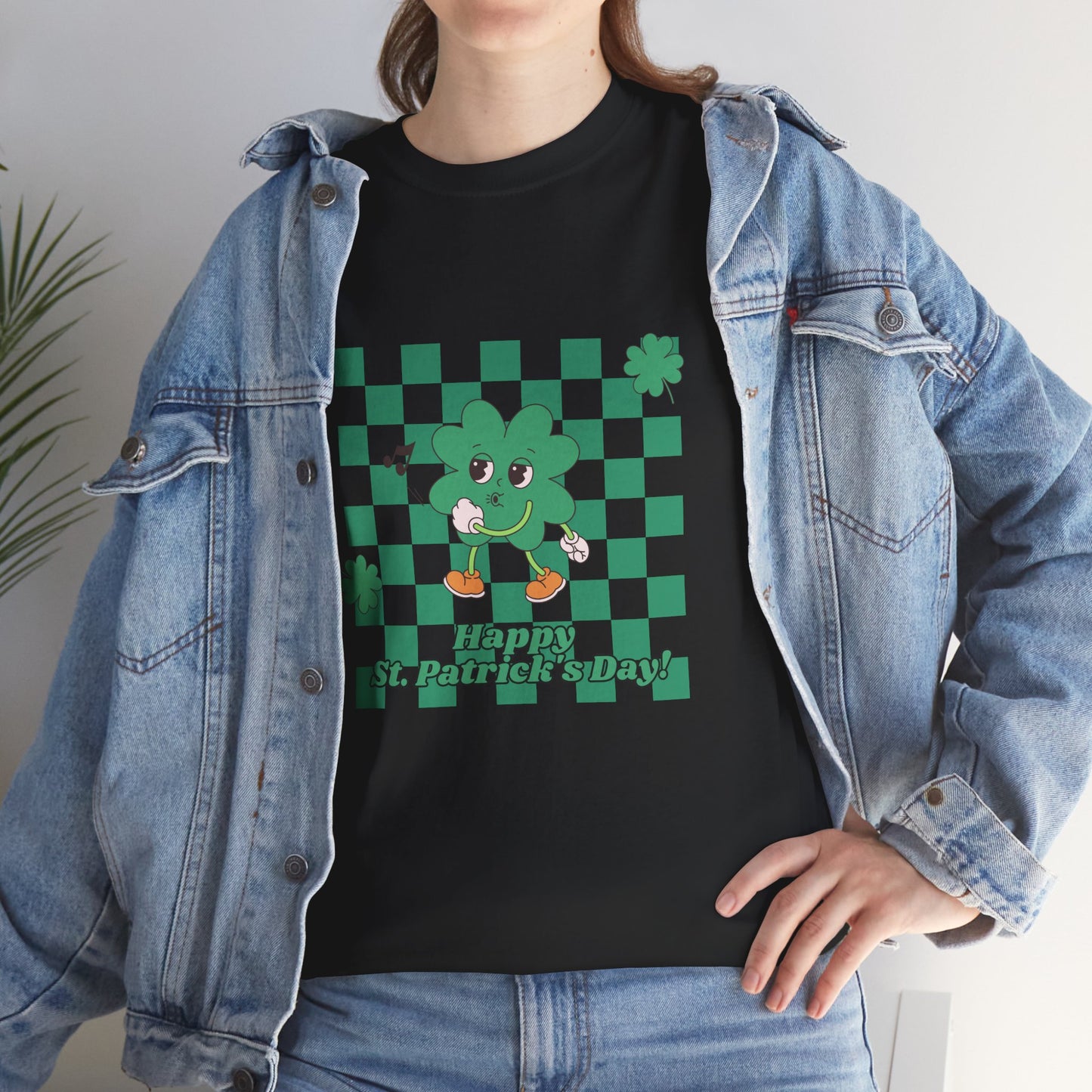 St. Pat's Checkers Unisex Heavy Cotton Tee - Lucky Shamrock Design