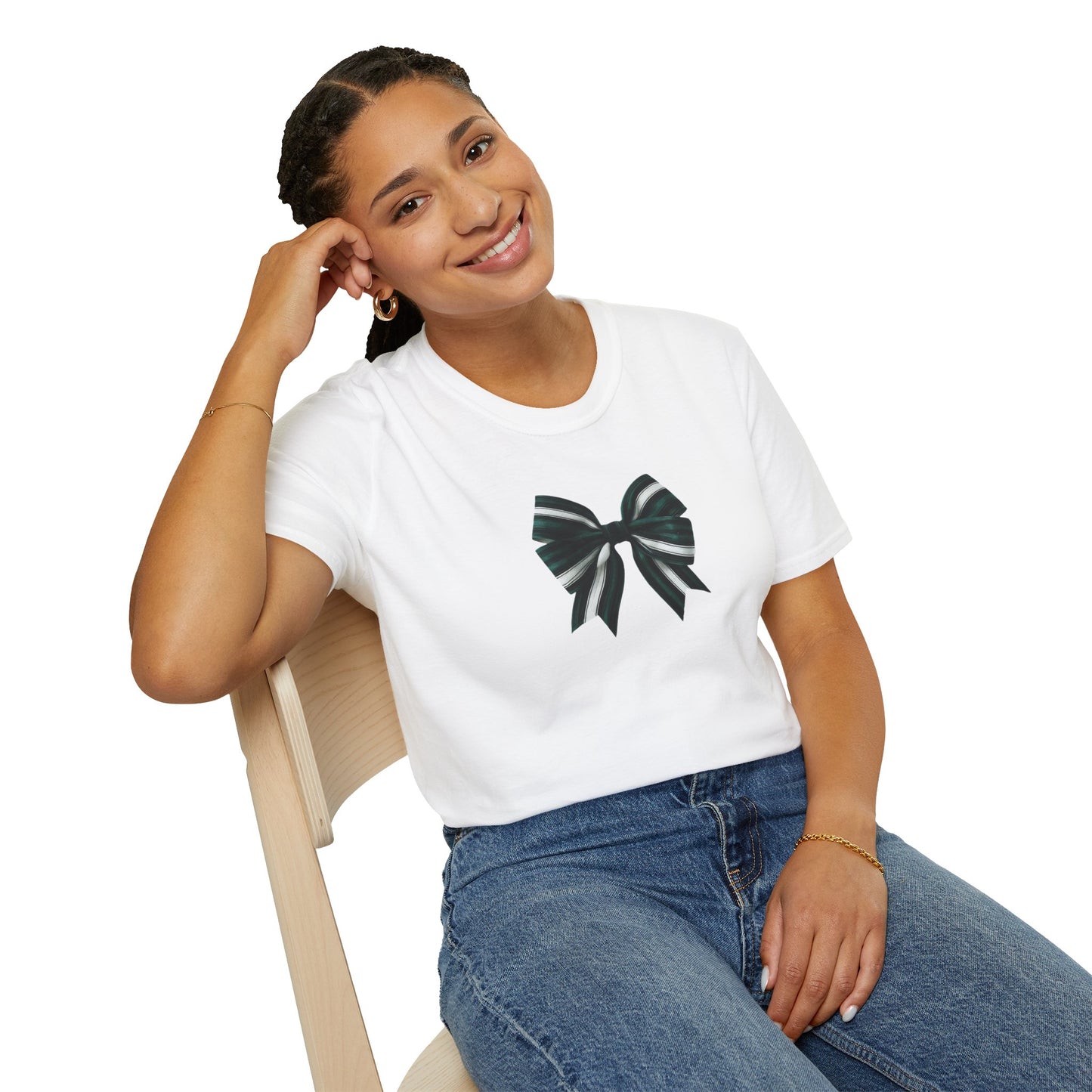 Green, White and Black Bow Unisex Softstyle T-Shirt