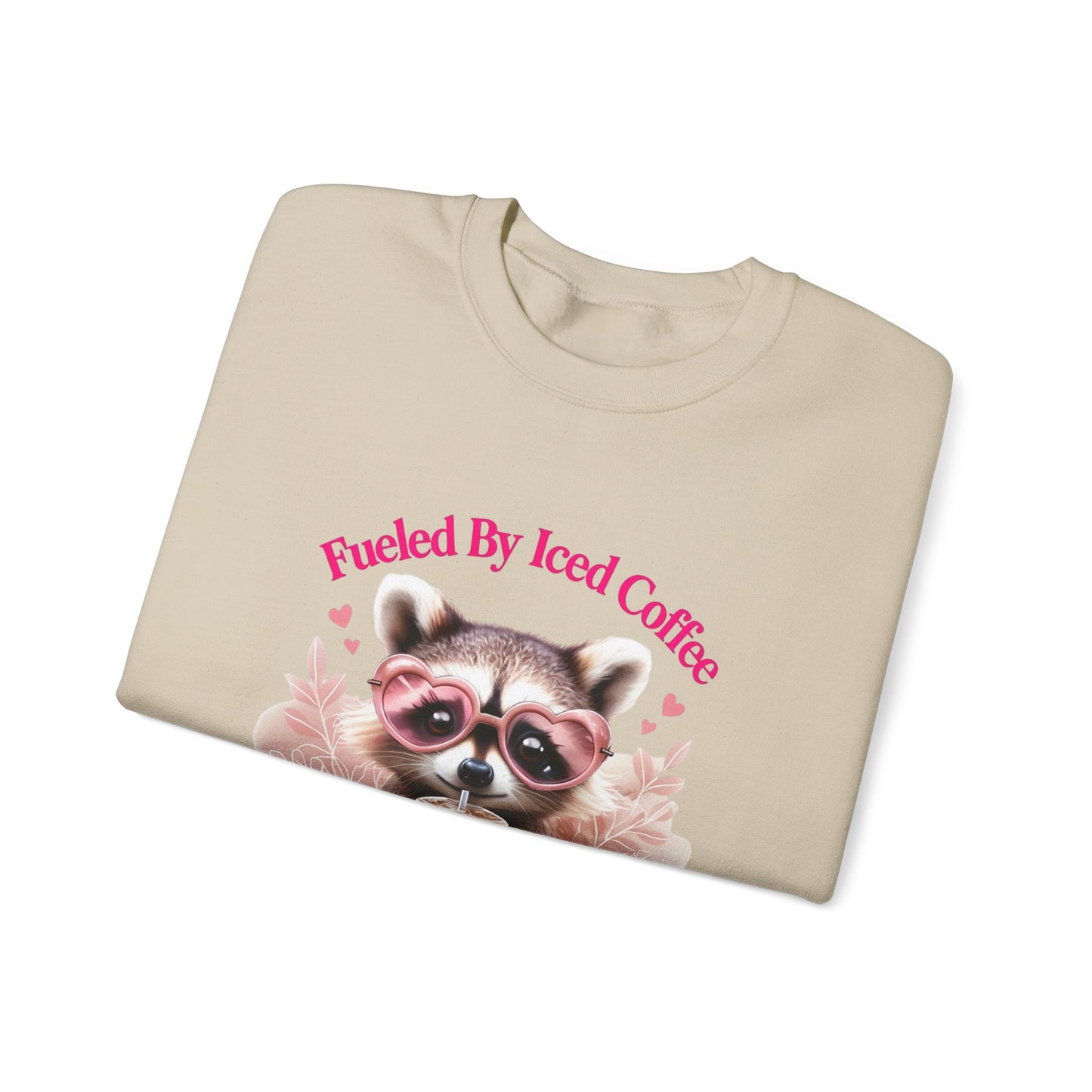 Fueled By Iced Coffee and Anxiety - Cute Raccoon Coffee Sweatshirt