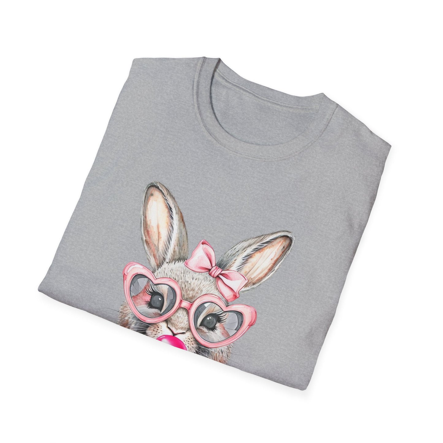 Bubble Gum Bunny - Cute Unisex Softstyle T-Shirt for Spring Celebrations