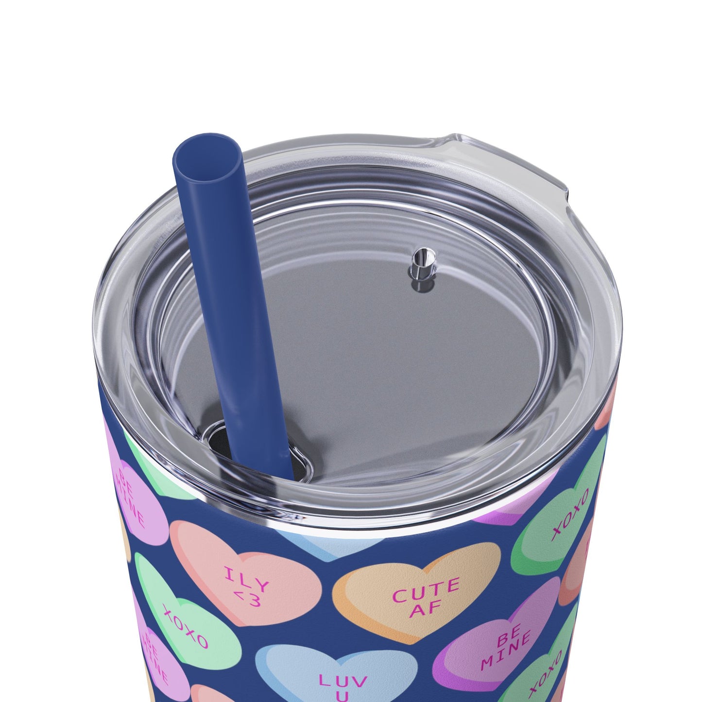 Pastel Candy Hearts Skinny Tumbler with Straw, 20oz