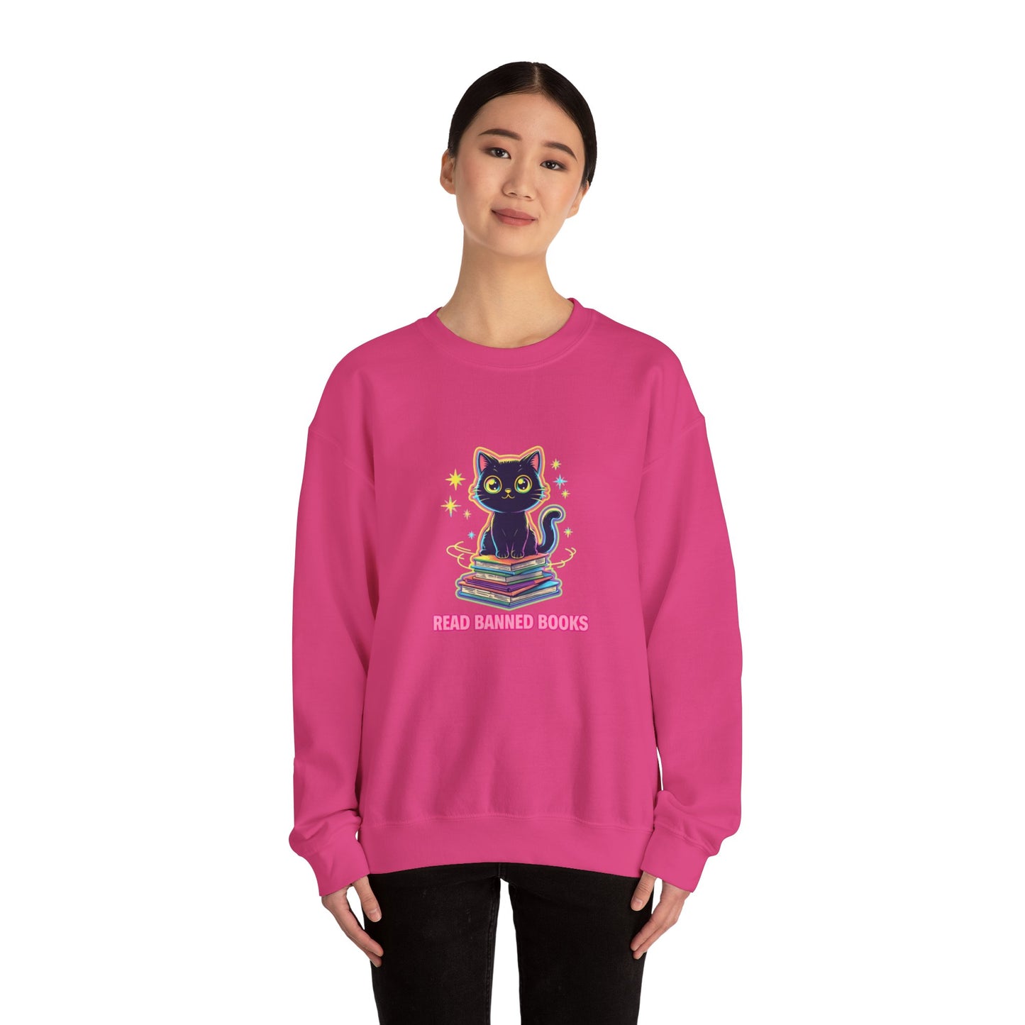 Read Banned Books - Cat Unisex Heavy Blend™ Crewneck Sweatshirt