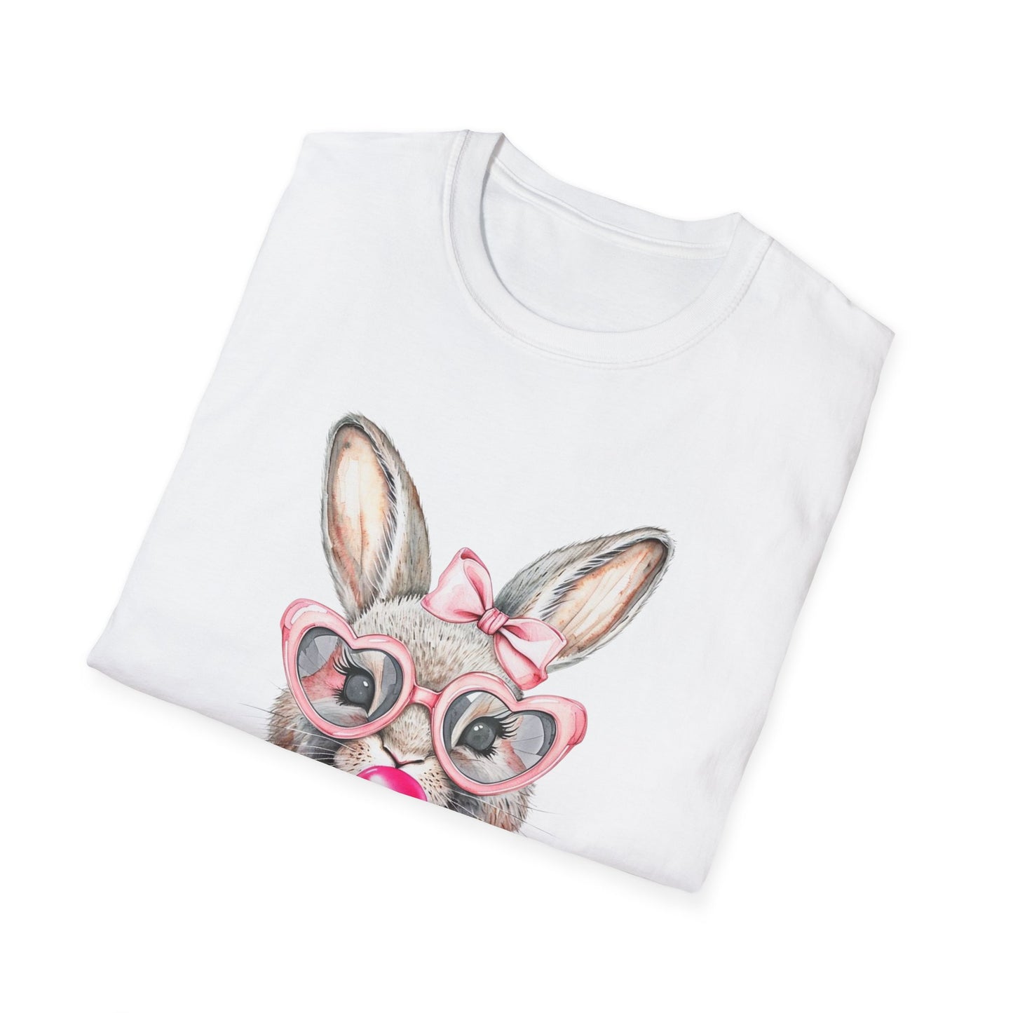 Bubble Gum Bunny - Cute Unisex Softstyle T-Shirt for Spring Celebrations