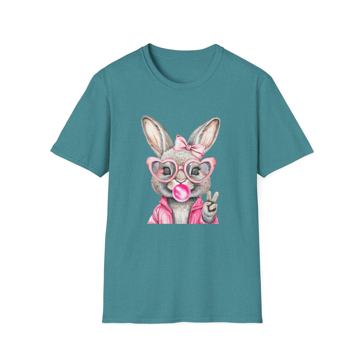 Bubble Gum Bunny - Cute Unisex Softstyle T-Shirt for Spring Celebrations