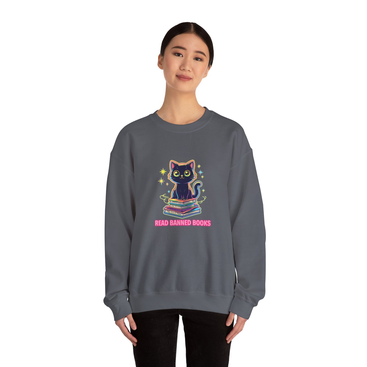 Read Banned Books - Cat Unisex Heavy Blend™ Crewneck Sweatshirt