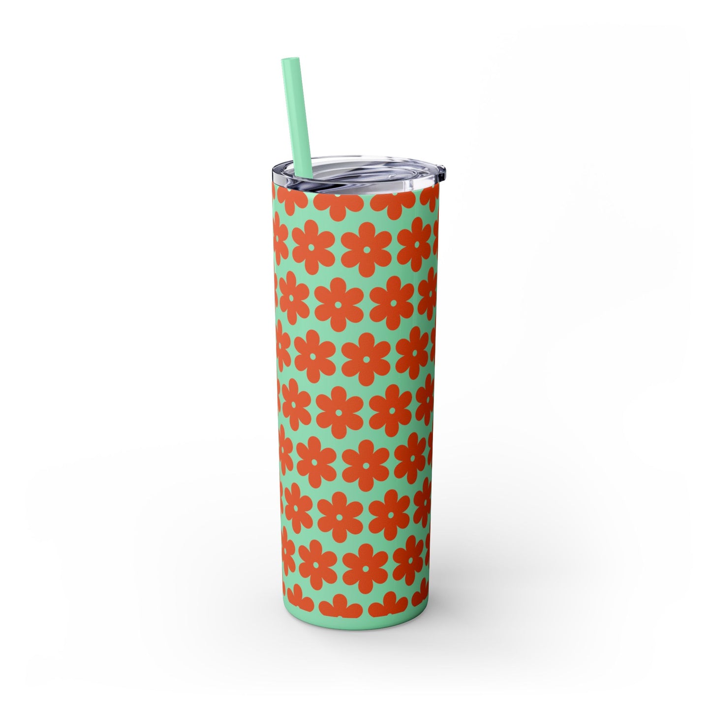 Retro Flower Skinny Tumbler with Straw, 20oz