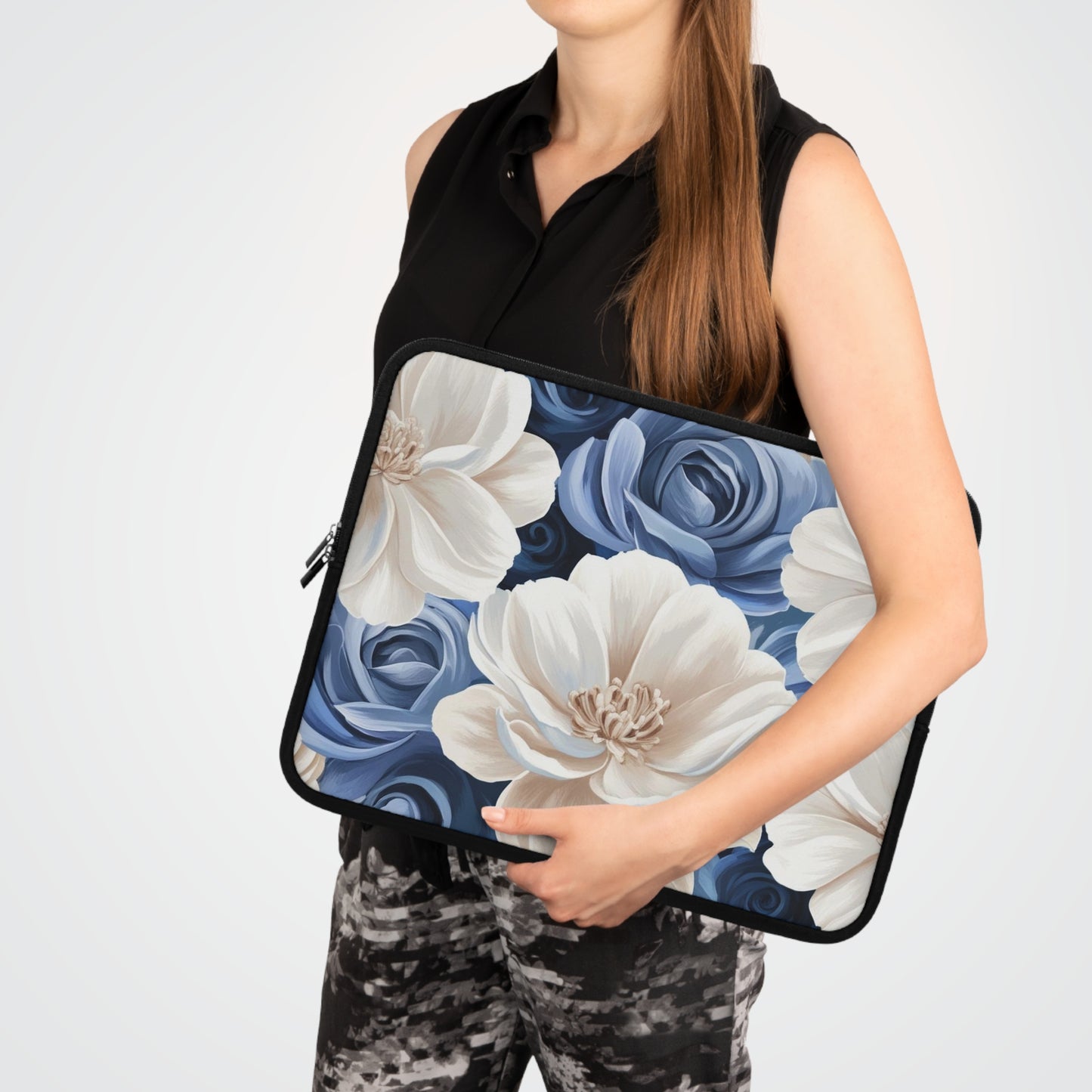 Painted Blue and White Flowers Laptop Sleeve