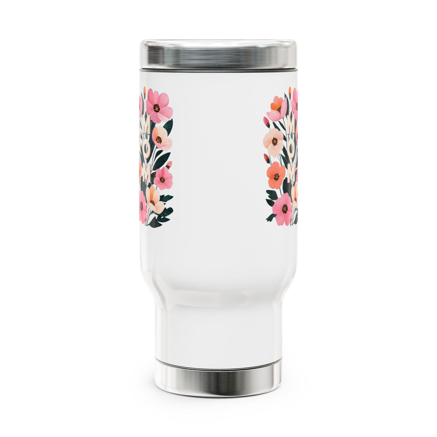 Mom in bloom Stainless Steel Travel Mug with Handle, 14oz