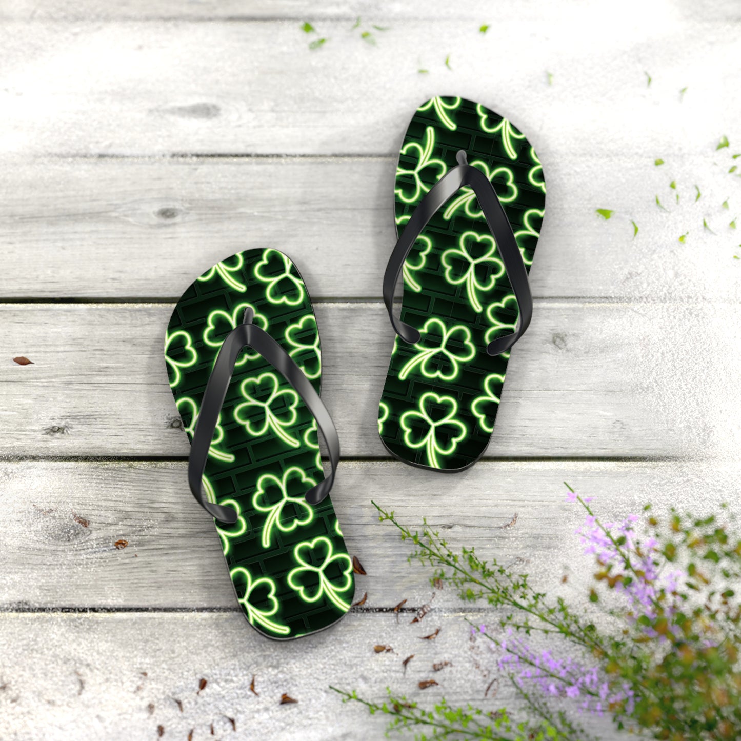 Neon Shamrock Flip Flops