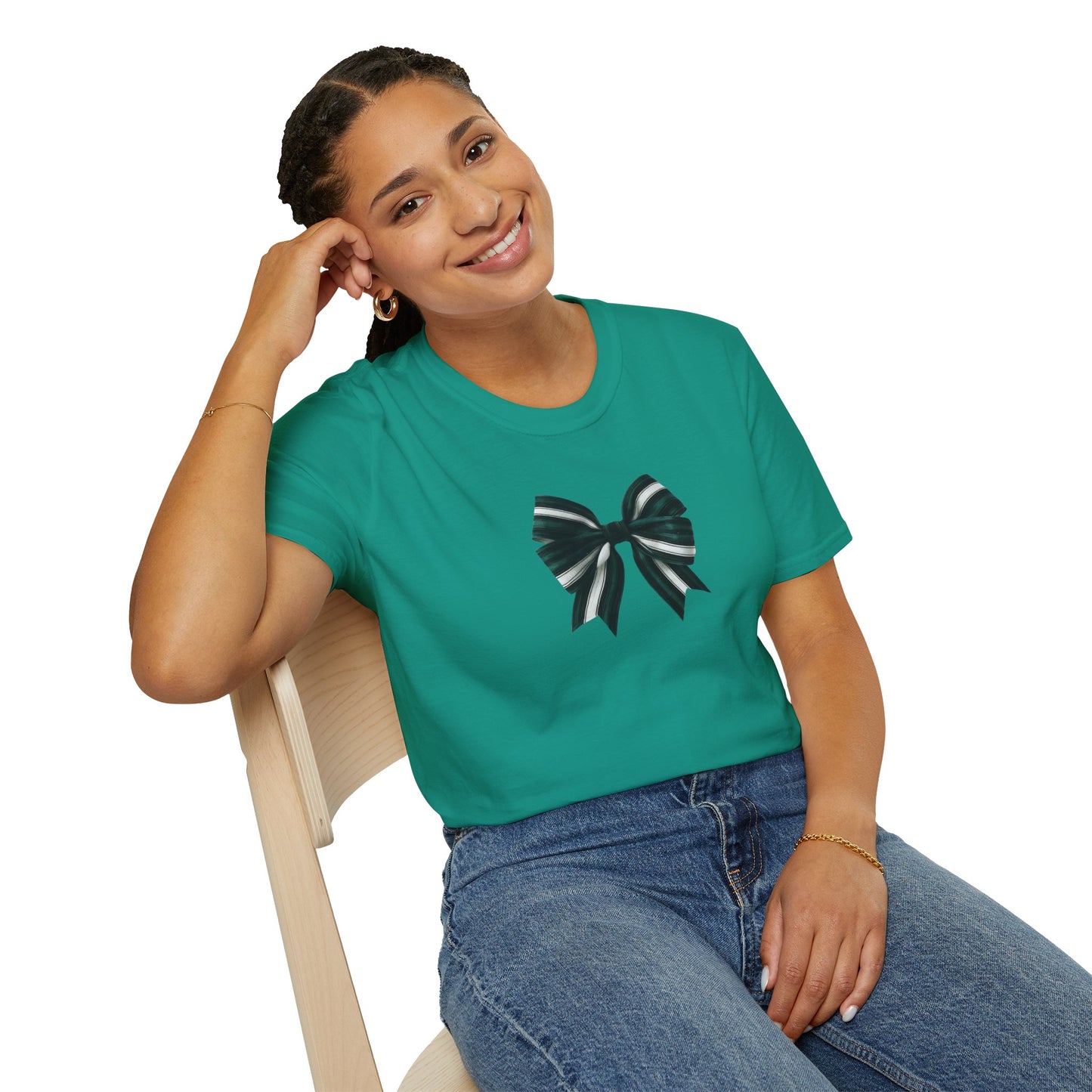 Green, White and Black Bow Unisex Softstyle T-Shirt