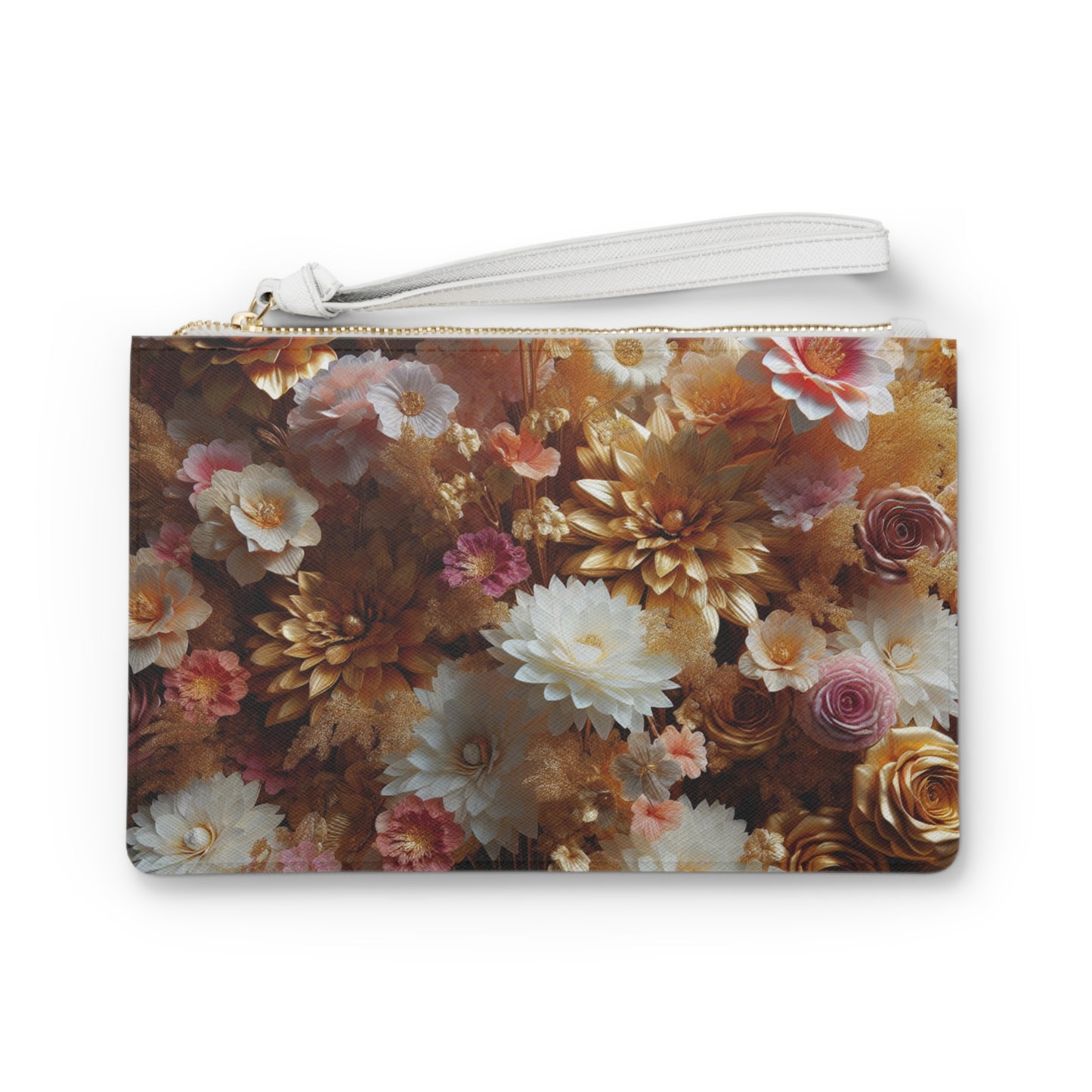 Gold and White Flower Clutch Bag