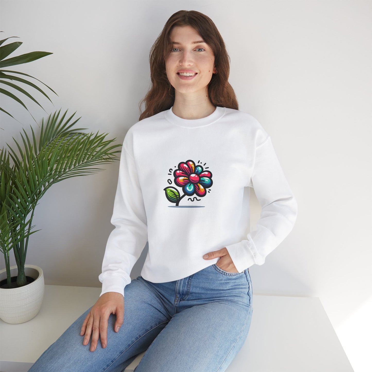 Cartoon Flower Unisex Heavy Blend™ Crewneck Sweatshirt