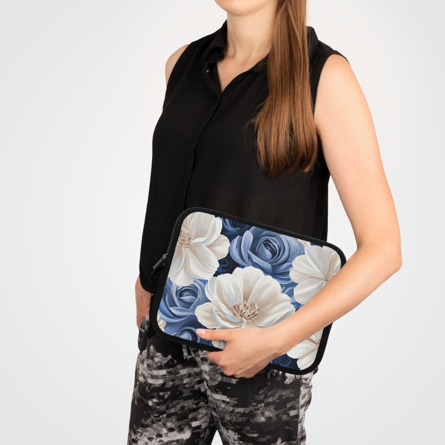 Painted Blue and White Flowers Laptop Sleeve