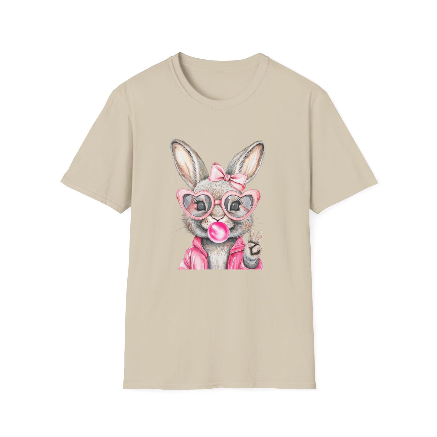 Bubble Gum Bunny - Cute Unisex Softstyle T-Shirt for Spring Celebrations