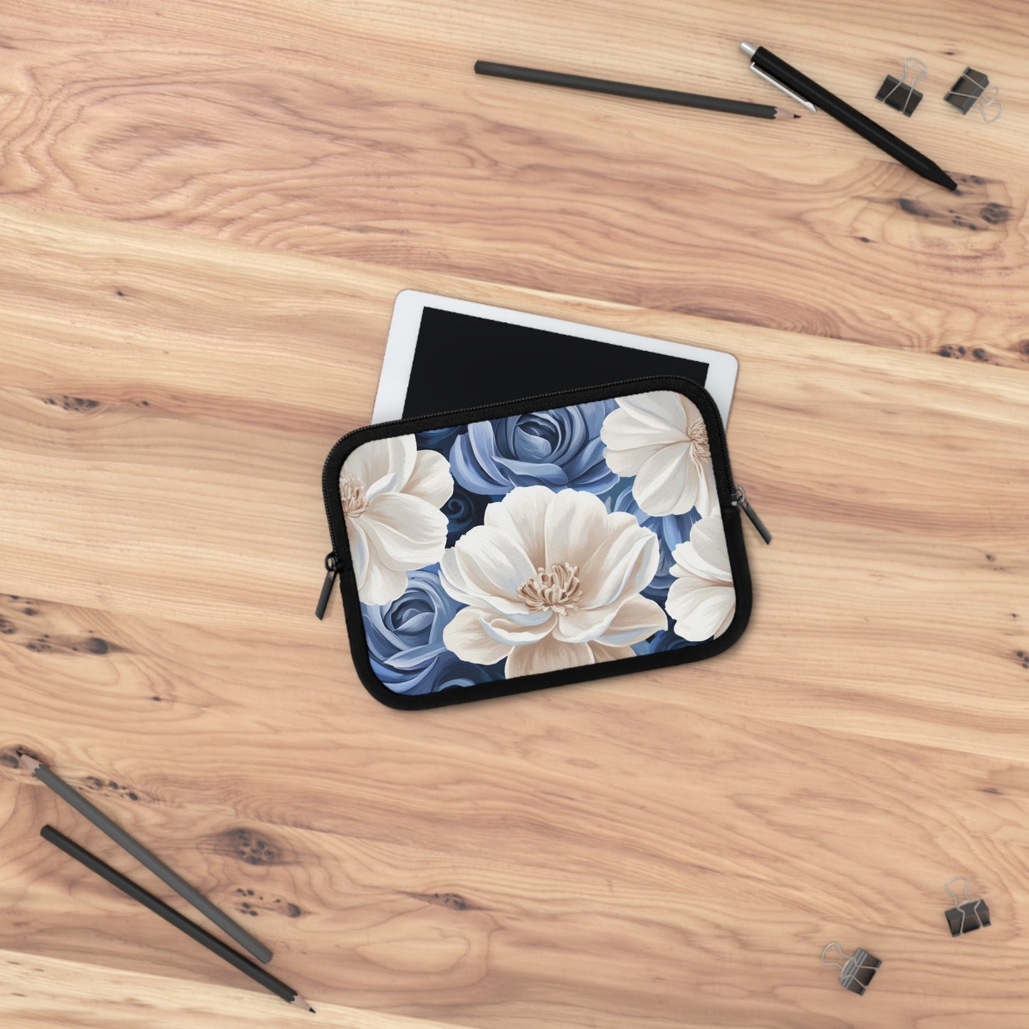 Painted Blue and White Flowers Laptop Sleeve