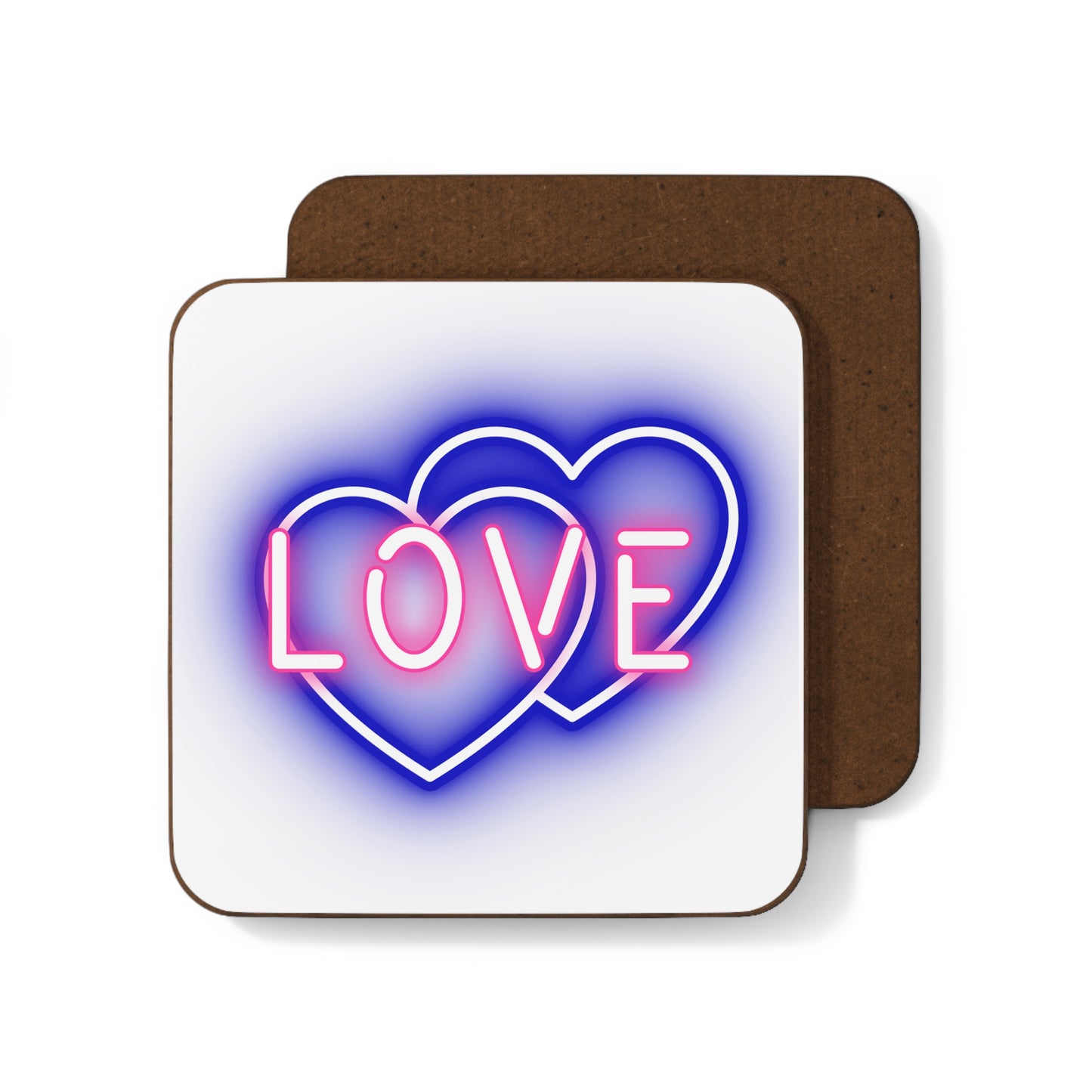 Neon Double Heart Hardboard Back Coaster