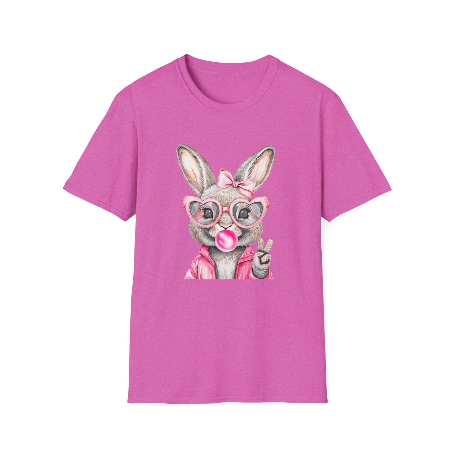 Bubble Gum Bunny - Cute Unisex Softstyle T-Shirt for Spring Celebrations