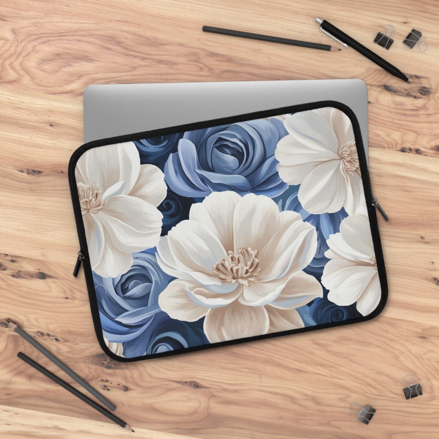 Painted Blue and White Flowers Laptop Sleeve