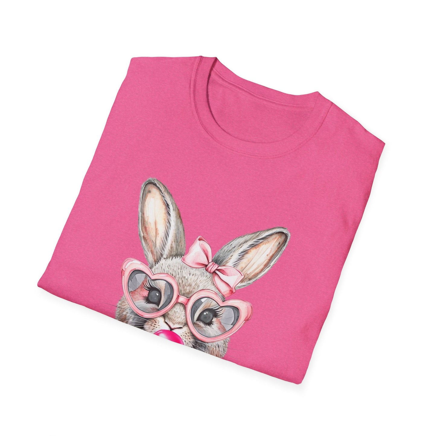 Bubble Gum Bunny - Cute Unisex Softstyle T-Shirt for Spring Celebrations