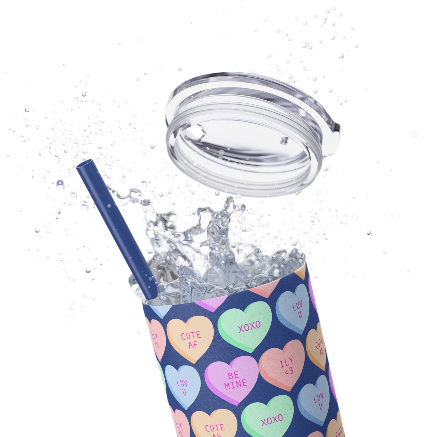 Pastel Candy Hearts Skinny Tumbler with Straw, 20oz