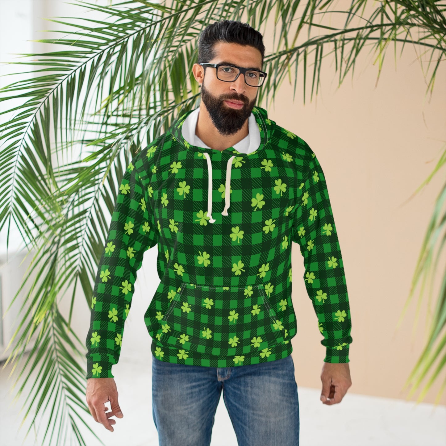 Shamrock Plaid Unisex Pullover Hoodie (AOP)