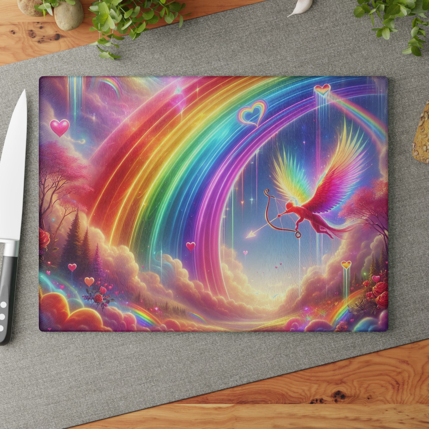 Rainbow Phoenix Glass Cutting Board