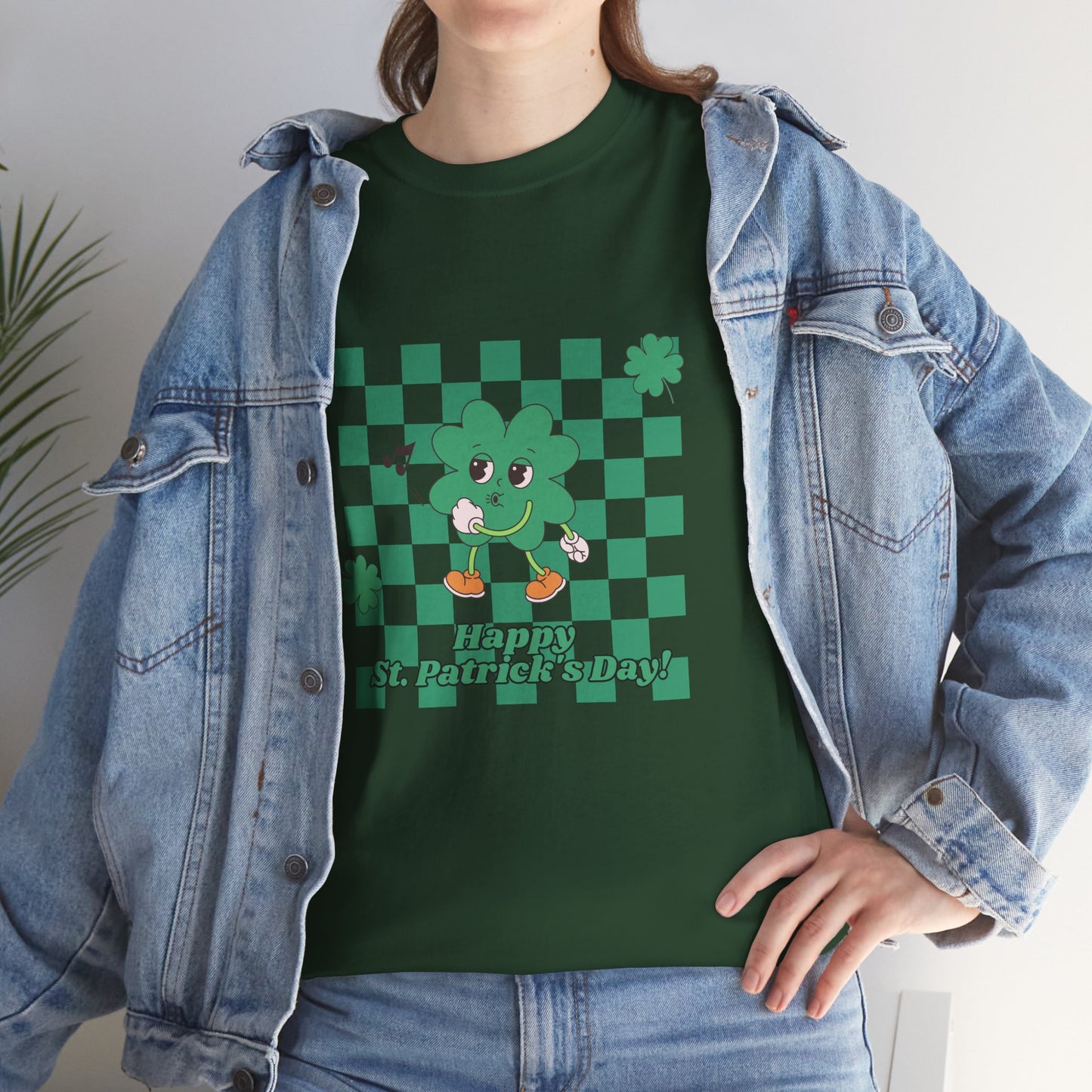 St. Pat's Checkers Unisex Heavy Cotton Tee - Lucky Shamrock Design