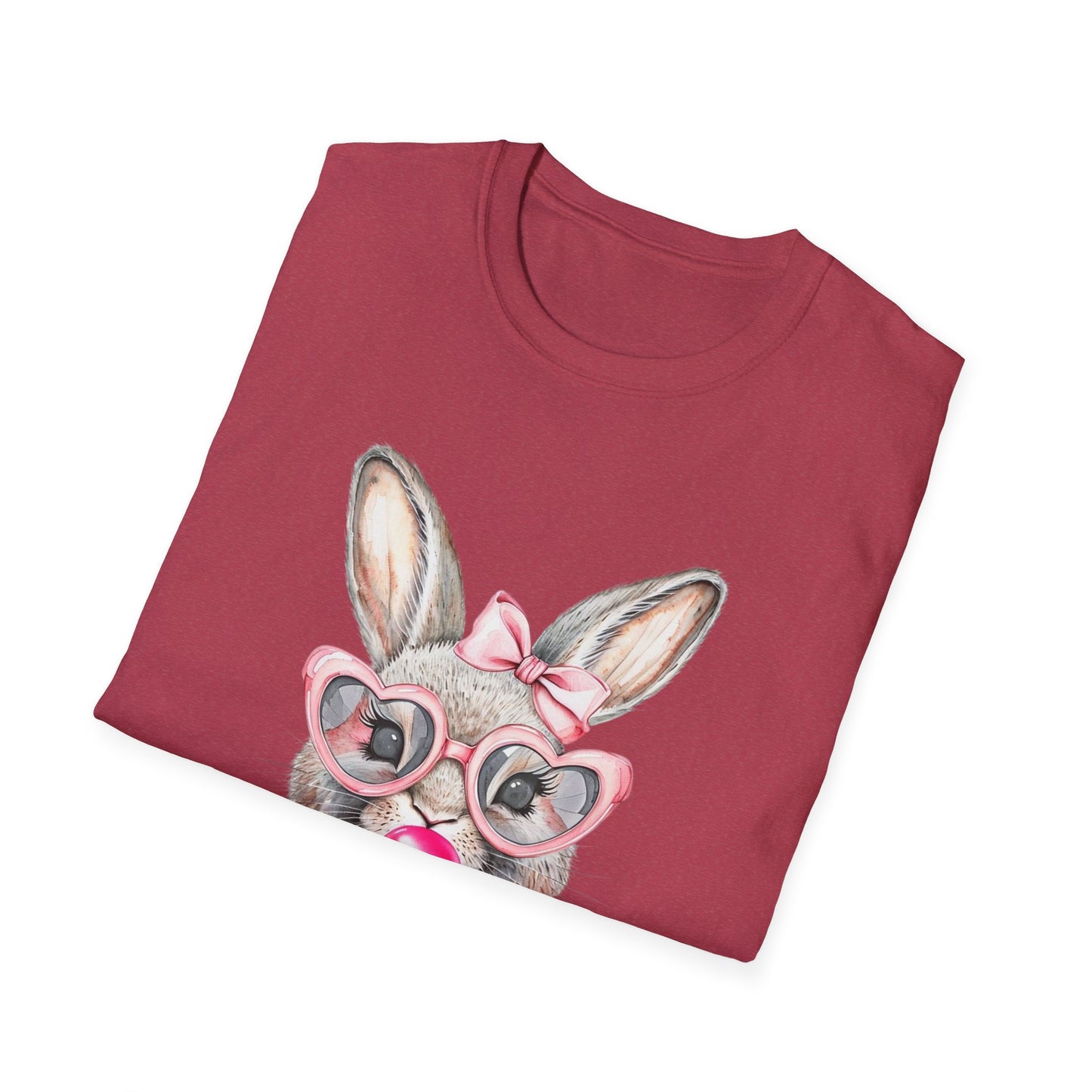 Bubble Gum Bunny - Cute Unisex Softstyle T-Shirt for Spring Celebrations