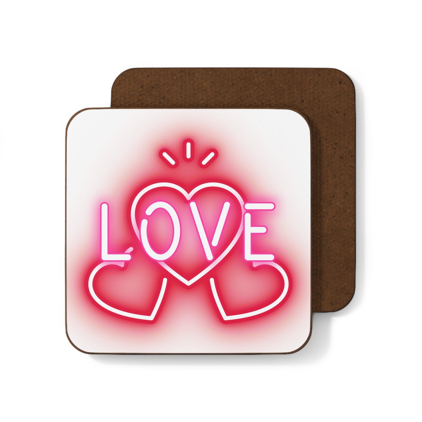 Neon Triple Heart Hardboard Back Coaster