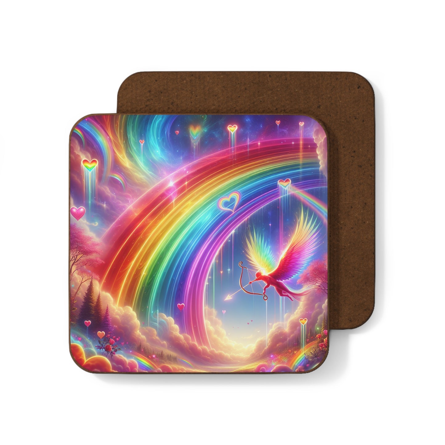 Rainbow Phoenix Hardboard Back Coaster