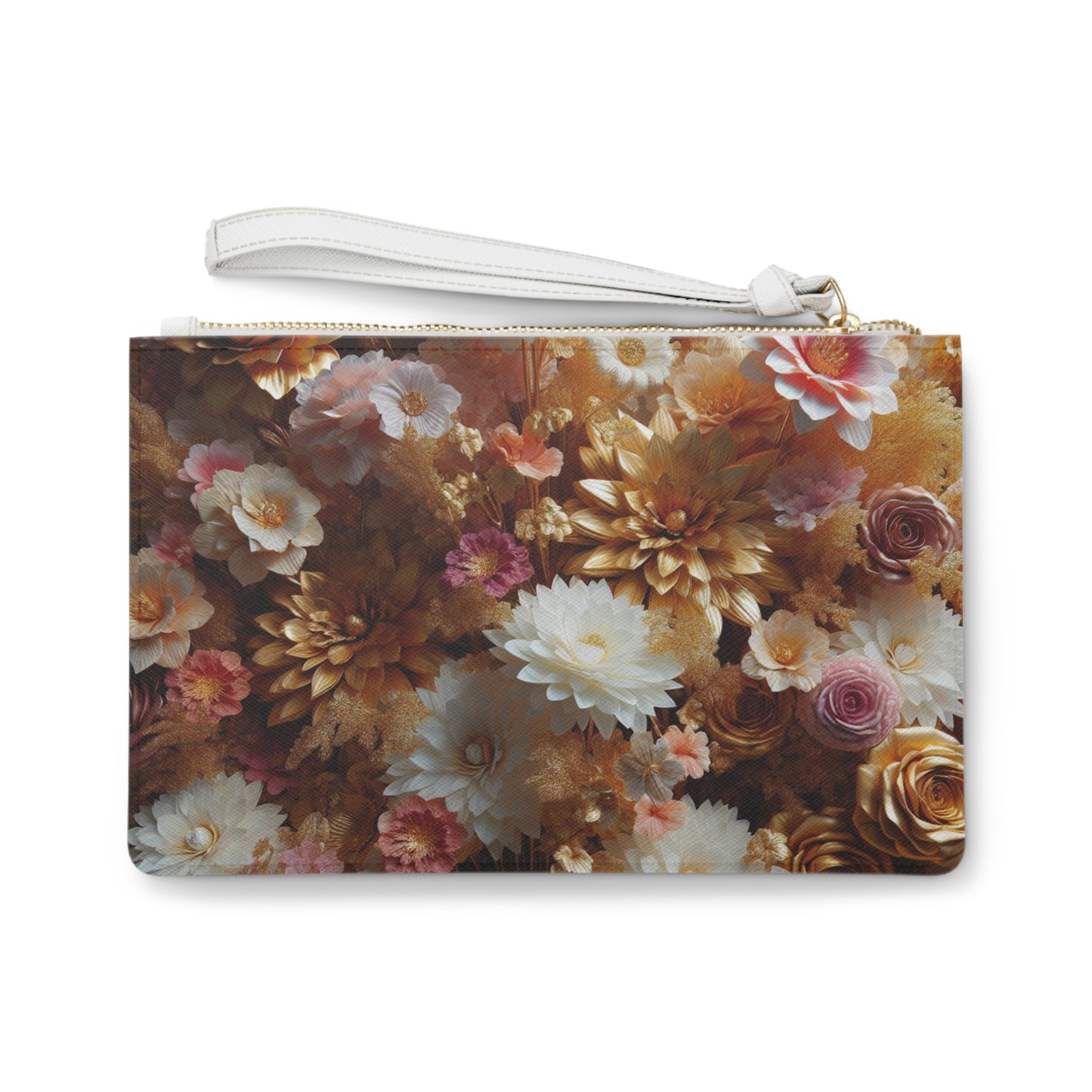 Gold and White Flower Clutch Bag